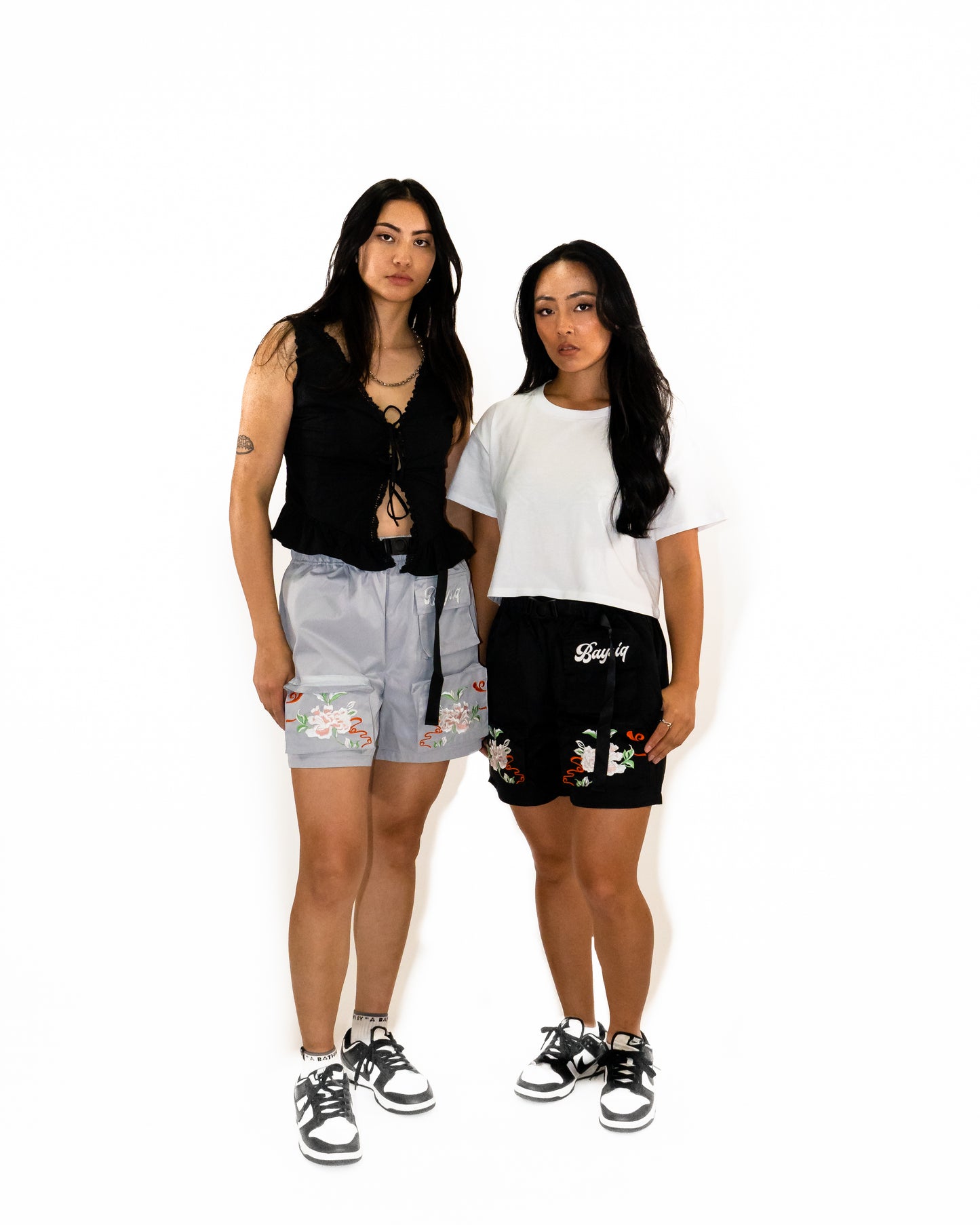 Black Flower Utility Shorts